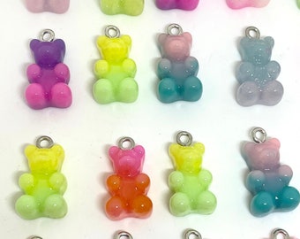 Kawaii Two Toned Resin Gummy Bear Charm, Pendant, for Necklace, Fake Candy Beads, Halloween Themed Beads