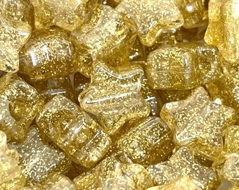 Gold Glitter Star Beads, Gold Star Beads for Jewelry Making, Star Chunky Beads for Bracelet, Star Spacer Beads, Star Pony Beads for Garland