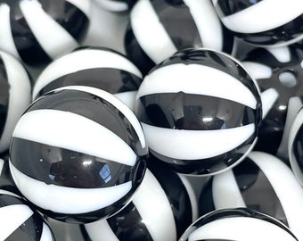 Black and White Beach Ball Beads, Black and White Striped Beads, Large Chunky Round Beads for Jewelry Making, Chunky Jewelry, 20mm Beads