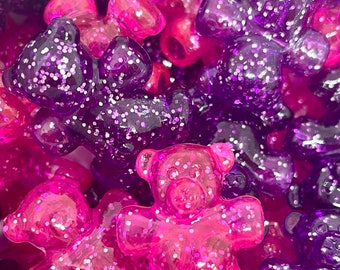 Glitter Pink and Purple Teddy Bear Beads, Charm, Pendant, Animal Beads