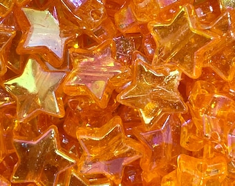 Orange Iridescent Star Beads, AB Beads, Star Shaped Halloween Beads