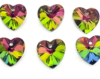 Beautiful Glass Rainbow Heart Pendant for Jewelry Making, Necklace, Crystal Heart Charm