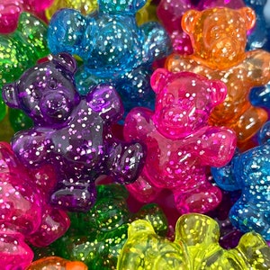 Glitter Teddy Bear Beads, Sparkle Teddy Bear Charm for Jewelry Making, Animal Beads for Garland