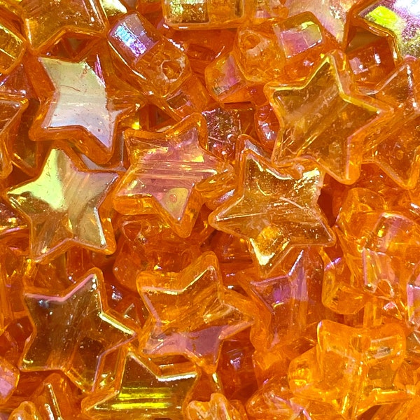 Orange Iridescent Star Beads, AB Beads, Star Shaped Halloween Beads