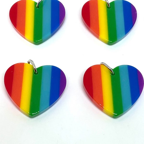 Rainbow Heart Charm for Jewelry Making, Resin Heart Charm, Pride Jewelry, LGBT, Gay Pride, Rainbow Jewelry