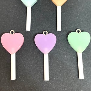 Pastel Heart Lollipop Charm for Jewelry Making, Lollipop Pendant, Fake Candy for Valentine&#39;s Day, Heart Jewelry, Candy Jewelry