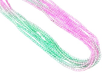 Mermaid's Whisper: Pink & Green Glass Faceted Bead Strand