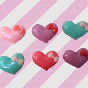 Kawaii Pastel Bow Hearts Decoden Resin Cabochons, 10pc