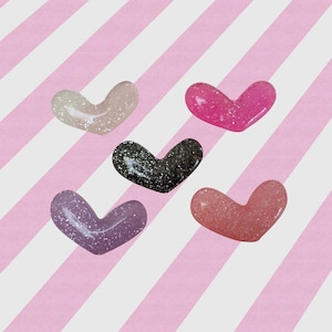 Cute Pastel Glitter Hearts Decoden Resin Cabochons, 10pc