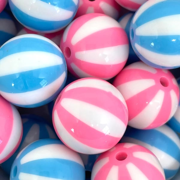 Cotton Candy Beach Ball Beads, Gender Reveal Beads for Party, Chunky Beads for Jewelry Making, Pink and Blue Beads, 20mm Beads, Kawaii Beads