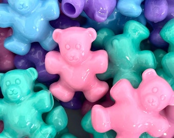 Pastel Teddy Bear Beads, Pastel Bead Mix, Animal Beads for Kids, Unique Beads, Large Beads, Teddy Bear Bead Assortment for Jewelry Making