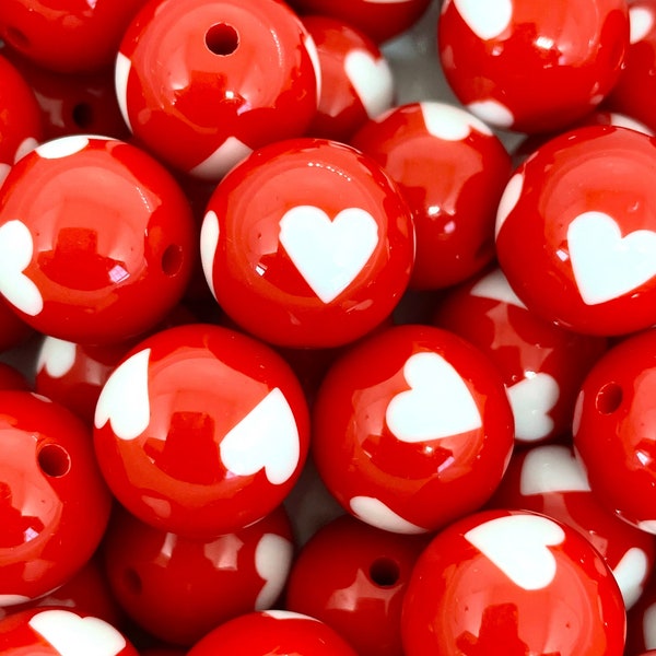 Bright Red Beads, Chunky Heart Beads, Large Round Beads for Chunky Necklace, 20mm Chunky Beads for Jewelry Making, Bubblegum Beads