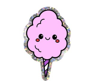 Kawaii Cotton Candy Sticker – Glitter Die-Cut Dessert Sticker for Laptops & Notebooks – Free Shipping!