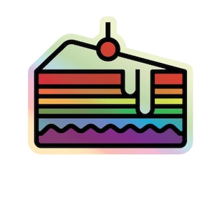 Holographic Rainbow Cake Sticker – Cute Dessert Sticker for Water Bottle, Laptop, or Journal – Kawaii Bakery Aesthetic – Free Shipping