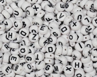 Black and White Letter Alphabet Beads, Spacer Beads, DIY Jewelry, Round DIY letter beads, DIY Beads, Kawaii Beads, Coin Alpha Beads
