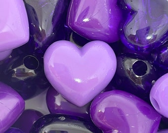 Purple Heart Charms for Jewelry Making, Lavender Purple Beads for Necklace, Heart Beads, Dark Purple Bead Mix, Bead Set