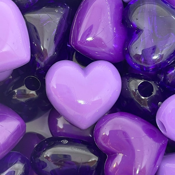 Purple Heart Charms for Jewelry Making, Lavender Purple Beads for Necklace, Heart Beads, Dark Purple Bead Mix, Bead Set