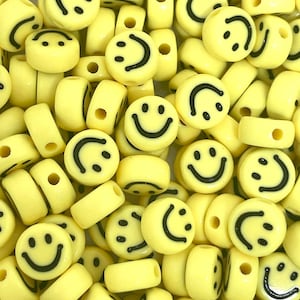 200pcs of 6x10mm Acrylic Yellow Smiley Face Beads,white Smiley
