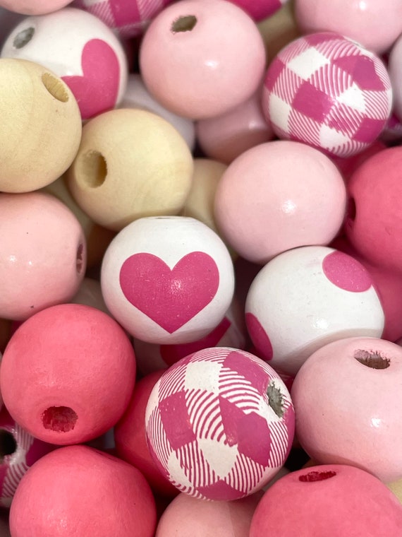 Wood Valentines Day Beads for Garland, Valentine's Day Decorations, Vday  Beads, Valentine's Day Beads for Jewelry Making 