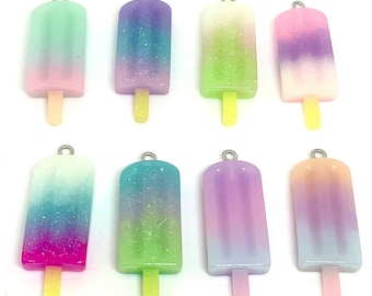 Encantos de paletas de resina Kawaii, encantos de helado, colgantes de resina para la fabricación de joyas, colgante de paletas, joyería de helado