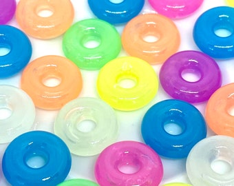 Translucent Neon Donut Beads, Kawaii Beads, Cute Beads, Neon Beads, Kawaii Supply, Japan Beads