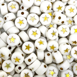 Gold Star Beads for Jewelry Making, Gold Spacer Beads for Bracelet, Gold Letter Beads, Gold Alphabet Beads for Name Jewelry, Beads with Star