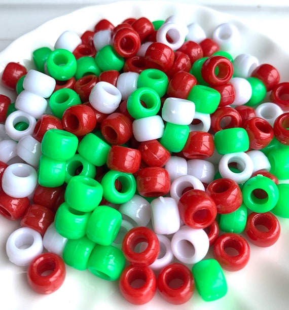 Christmas Pony Beads, Christmas Kandi Beads for Garland, Holiday Barrel  Beads for Jewelry Making, Christmas Colored Beads 