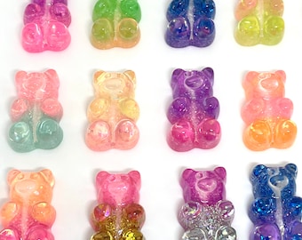 Resin Gummy Bear Beads for Earrings, Two-Toned Gummy Bear Charms for Jewelry Making, Candy Charms, Gummy Bear Pendants, Animal Beads