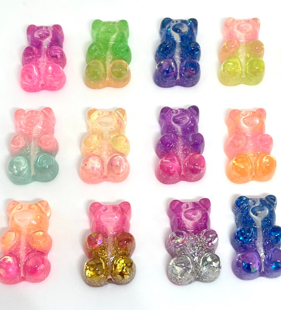 Resin Gummy Bear Beads for Earrings, Two-toned Gummy Bear Charms