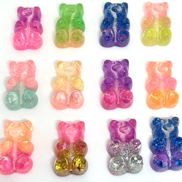 Resin Gummy Bear Beads for Earrings, Two-Toned Gummy Bear Charms for Jewelry Making, Candy Charms, Gummy Bear Pendants, Animal Beads