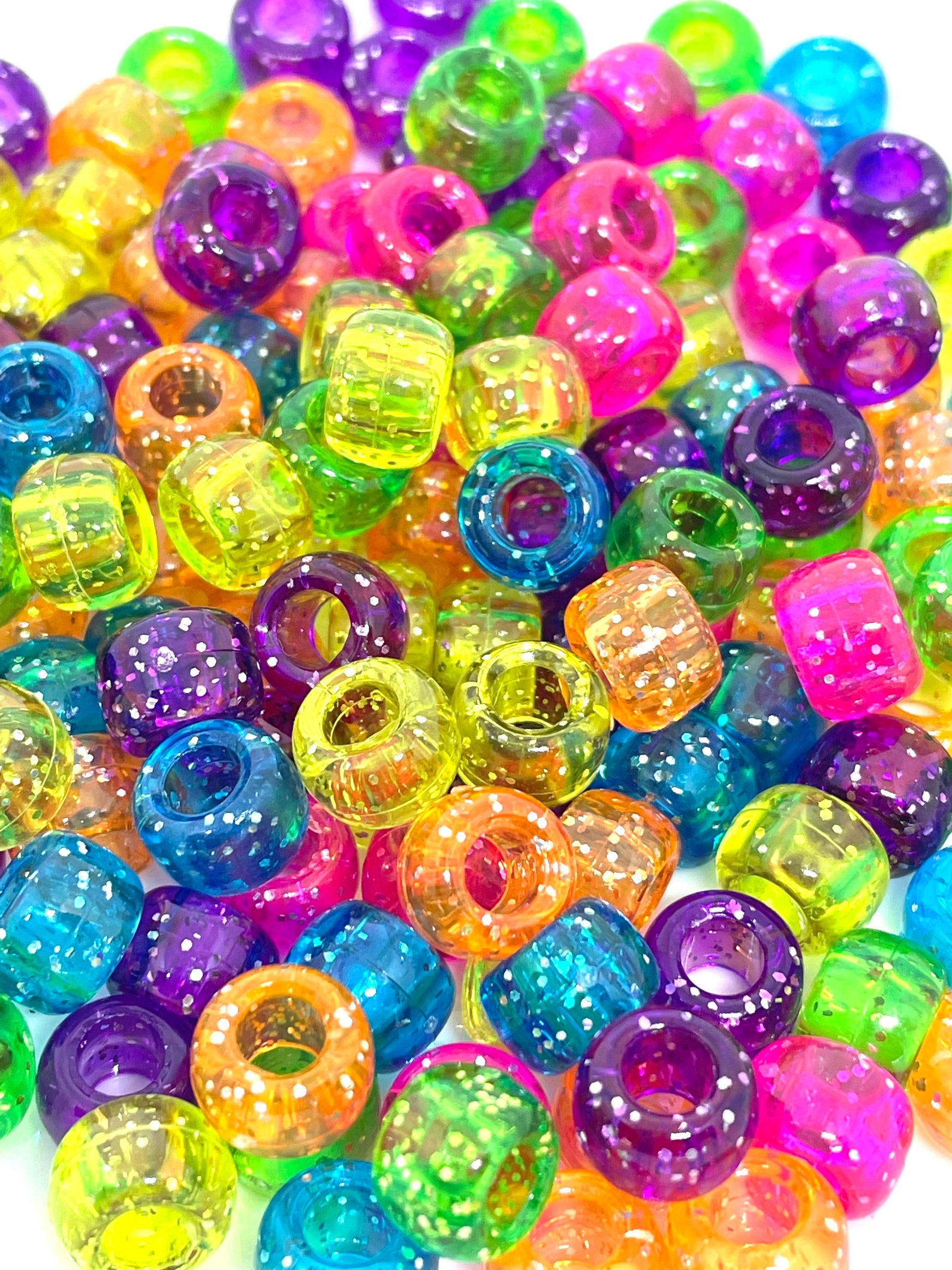 Rainbow Glitter Kandi Beads 9mm Barrel Beads Glitter Beads Etsy