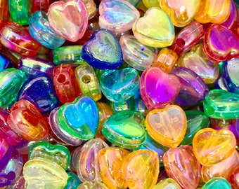 Iridescent Rainbow Heart Beads for Jewelry Making - Unique & Colorful Beads
