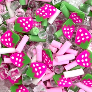 Strawberry Shortcake Fake Sprinkle Mix, Faux Sprinkles, Strawberry Clay Sprinkles, Slime Toppings, Kawaii Sprinkles