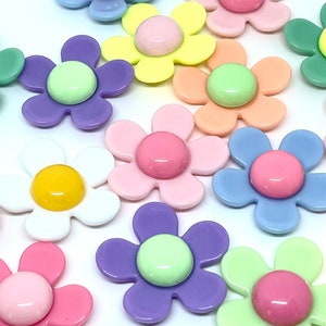 Daisy Beads for Necklace, Large Flower Beads, 28mm Beads for Necklace, Large Pastel Beads, Pastel Flower Beads, Pastel Daisy Beads