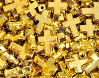 16 mm Gold Kreuz Perlen, Metallic Schmuck Perlen, Armband Bastelbedarf