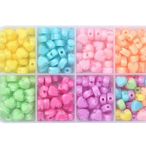 8mm kawaii candy macaron heart beads in 7 colors, ideal for crafting cute and colorful bracelets.