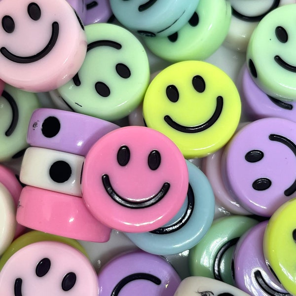 Pastel Smiley Face Beads, Emoji Charm, Happy Face Charm, Pendant, Pastel Beads