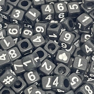 Black and White Number Beads, Cube Beads, Square Beads for Jewelry Making, Number Charm for Birthdays