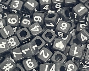 Black and White Number Beads, Cube Beads, Square Beads for Jewelry Making, Number Charm for Birthdays