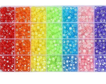 Rainbow Letter and Heart Bead Kit, 7mm Transparent Alphabet Beads with Case
