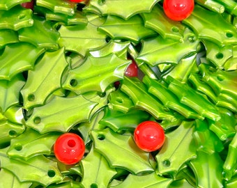 Holly Leaves & Berry Beads, Christmas Jewelry, Garland, Ornament, and Decor