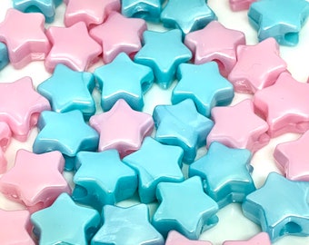 Pastel Stars Cotton Candy Mix, Baby Pink and Blue Star Beads, Kandi Beads, Star beads, Spacer Beads, Pastel Mix DIY