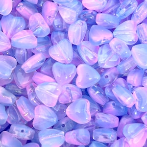 Purple & Pink Mermaid Ombre Glass Heart Beads, Jewelry Making Supplies, Fairy Tale Beads