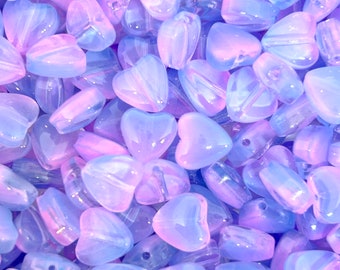 Purple & Pink Mermaid Ombre Glass Heart Beads, Jewelry Making Supplies, Fairy Tale Beads