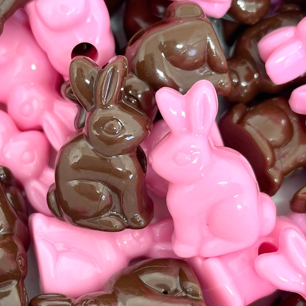 Chocolate Bunny Beads, Animal Beads for Easter, Easter Beads, Pink and Brown Beads for Jewelry Making, Pet Beads, Large Hole Beads