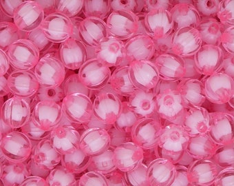 Pretty Pink Melon Beads, Pink Beads 11mm, Fluted Beads, Translucent Beads, Clear Beads, Kawaii Beads for Choker, Beads for Necklace