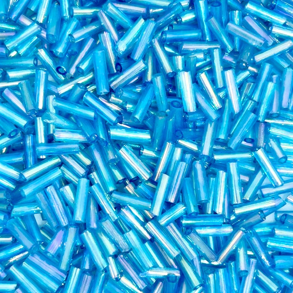 Light Blue Iridescent Sprinkle Tube Beads, Costume Beads