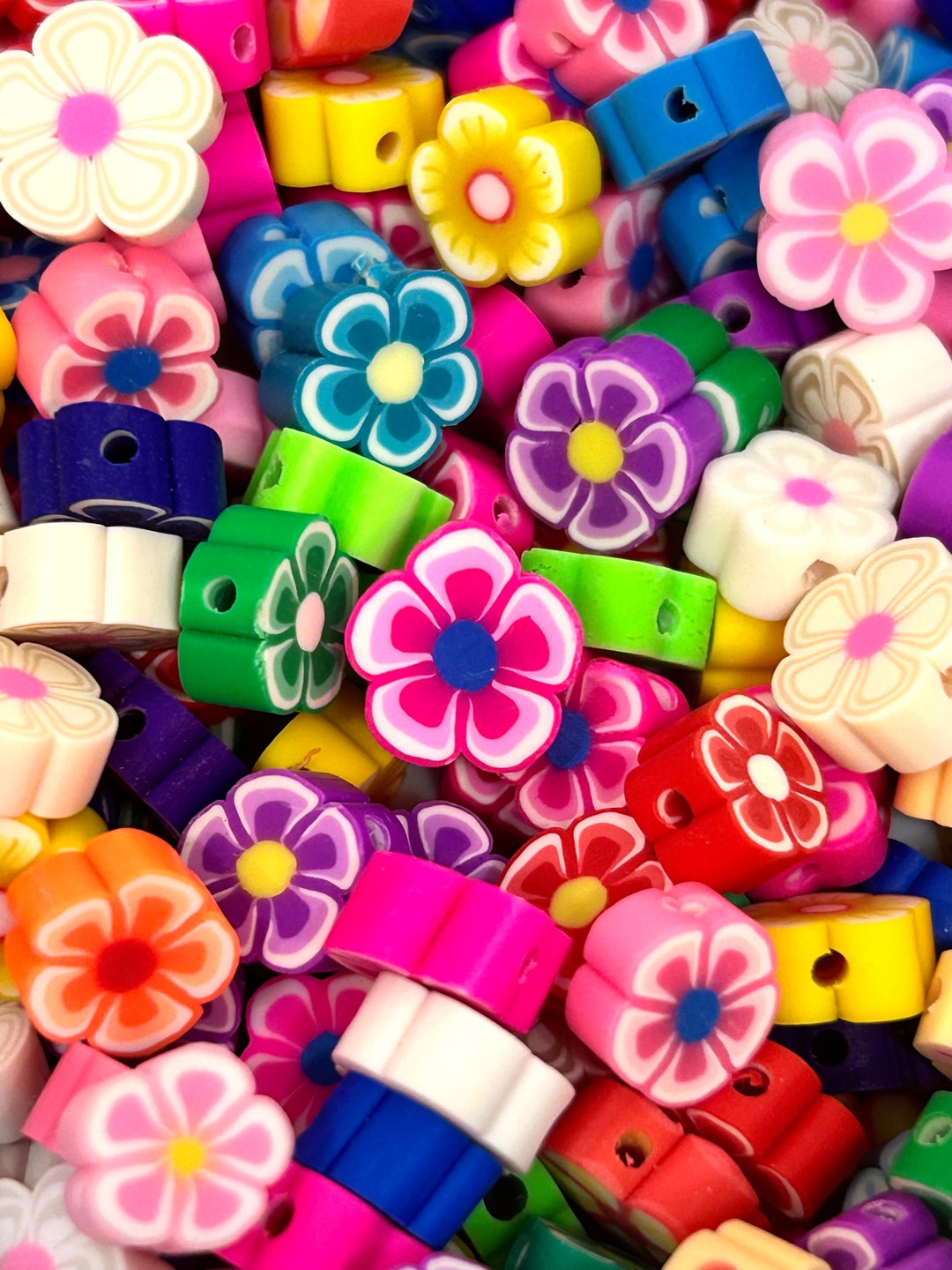 Vibrant Polymer Clay Flower Beads, Handmade, Jewelry Making Supplies Etsy