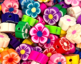 Vibrant Polymer Clay Flower Beads, Handmade, Jewelry Making
