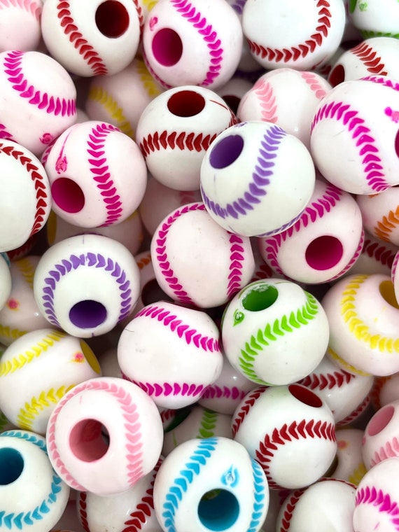 Rainbow Colored Baseball Beads, Baseball Charm, Sports Pendant, Team Beads  for Lanyard, Keychain, Bracelet, Necklace, Softball Beads 
